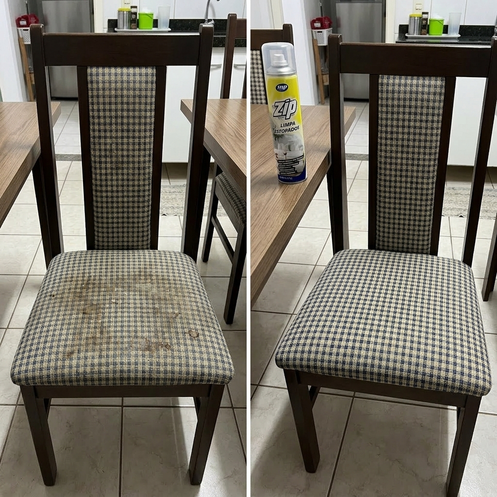 Antes e depois — Tecido estampado · manchas escuras